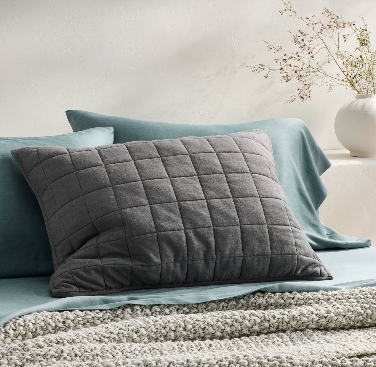 🥥 Casaluna Standard Heavyweight Linen Blend Quilt Pillow Sham Dark Gray🆕 gallery