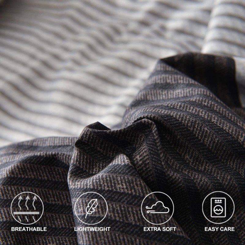 King Comforter Set Grey Black Patchwork Stripe Reversible Bedding 7 Piece gallery