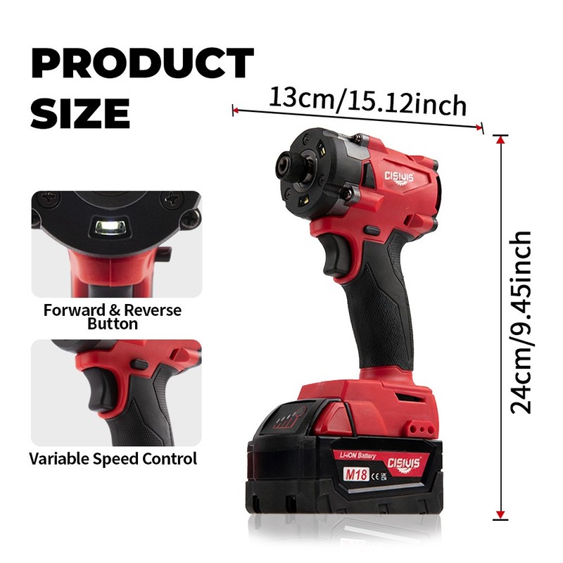 Brushless Cordless 1/4" Hex Impact Driver With Bettery For Milwaukee M18 Battery gallery