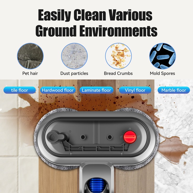 E.LUO Electric Mop Head Attachment for Dyson V7V8V11V10 white light reveals dust gallery