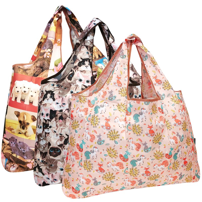 Wrapables Large Foldable Tote Nylon Reusable Grocery Bag, 3 Pack gallery