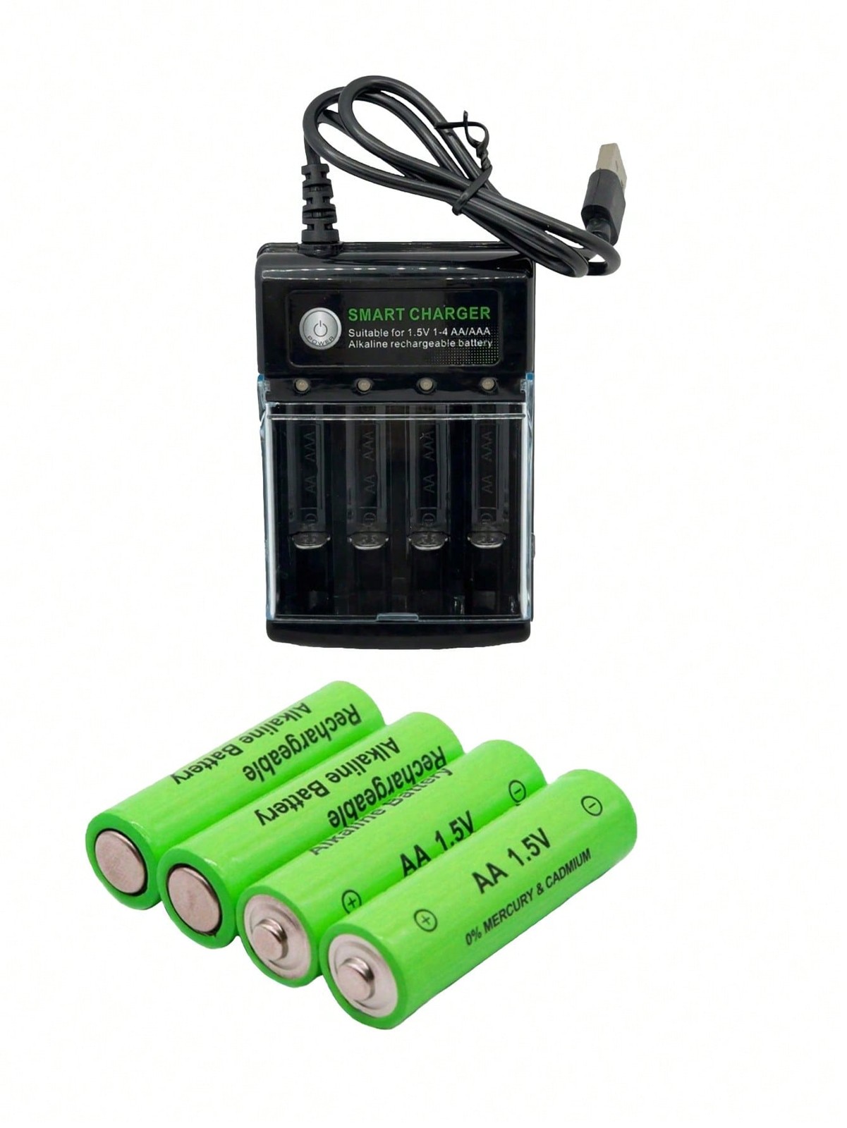 Smart Charger + 4pcs AA 1.5V Alkaline Rechargeable Batteries For Toys gallery