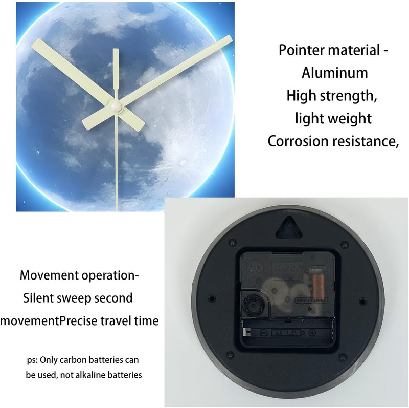Analog Glow in the Dark Wall Clock Battery Operated 12 Inch Blue Light up Clock gallery