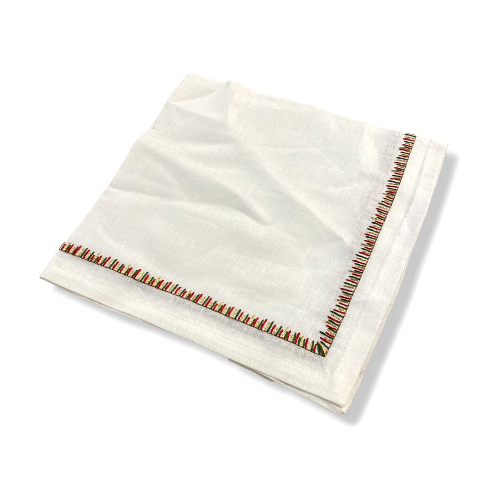 $30 Kim Seybert White Red Green Embroidered Border Filament Dinner Napkin 21"in gallery