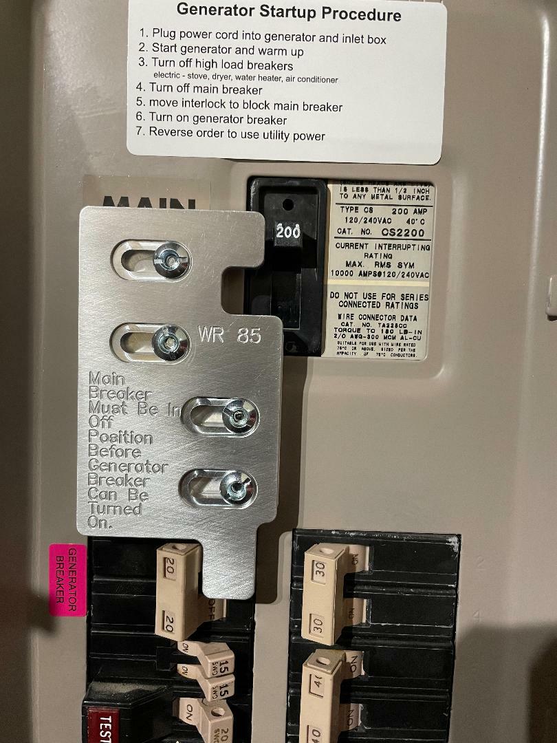 Generator Interlock Kit , Cutler Hammer 200 amp panel W/ vertical main breaker gallery