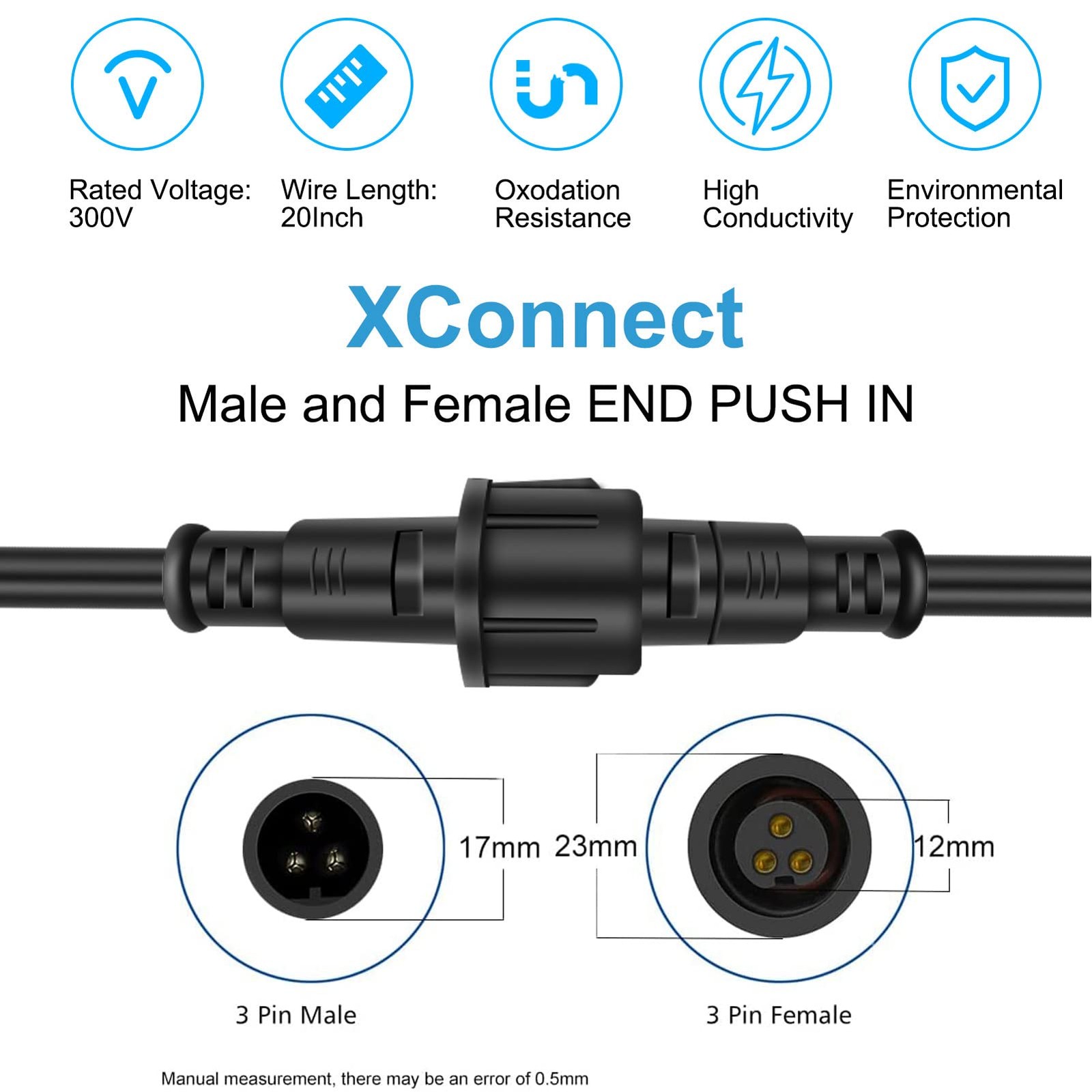 Evertine Waterproof Wire Connectors 3 Pin 20in Xconnect Electrical Pigtail, 3 gallery