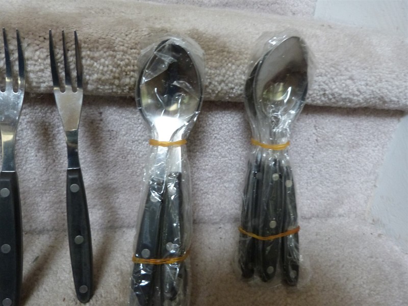 38 Piece Stainless Flatware Set 3 Rivet Black Dark Brown Melamine or Wood Handle gallery