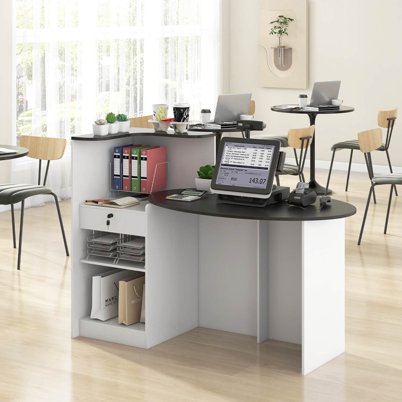 Reception Desk w/ Lockable Drawer & Adjustable Shelf Oval Tabletop for Store gallery