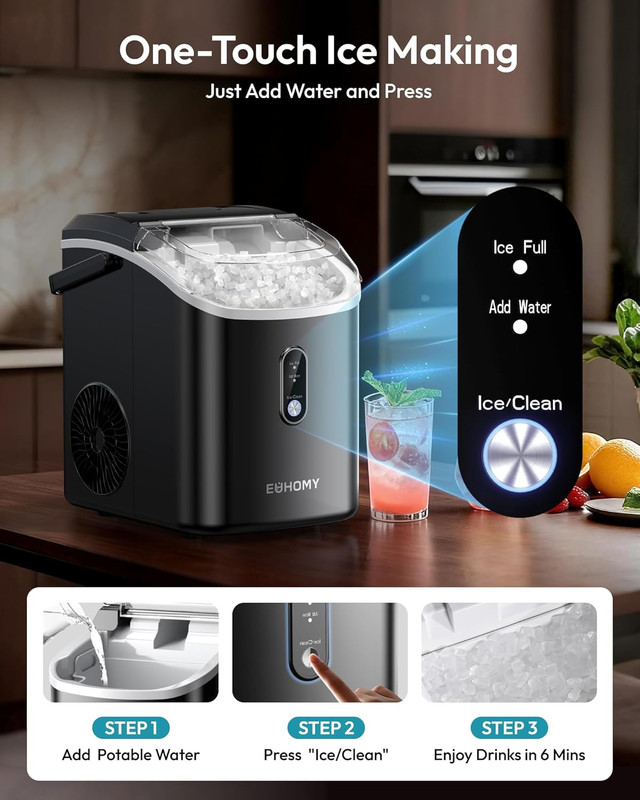 Nugget Ice Maker Countertop with Handle, Ready in 6 Mins, 35Lbs per Day, Removab gallery