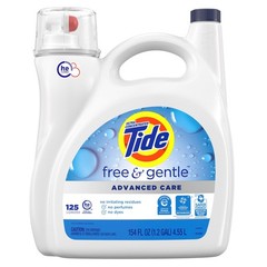 Tide Advanced Care Liquid Laundry Detergent, Free & Gentle, 125 Loads, 154 fl oz