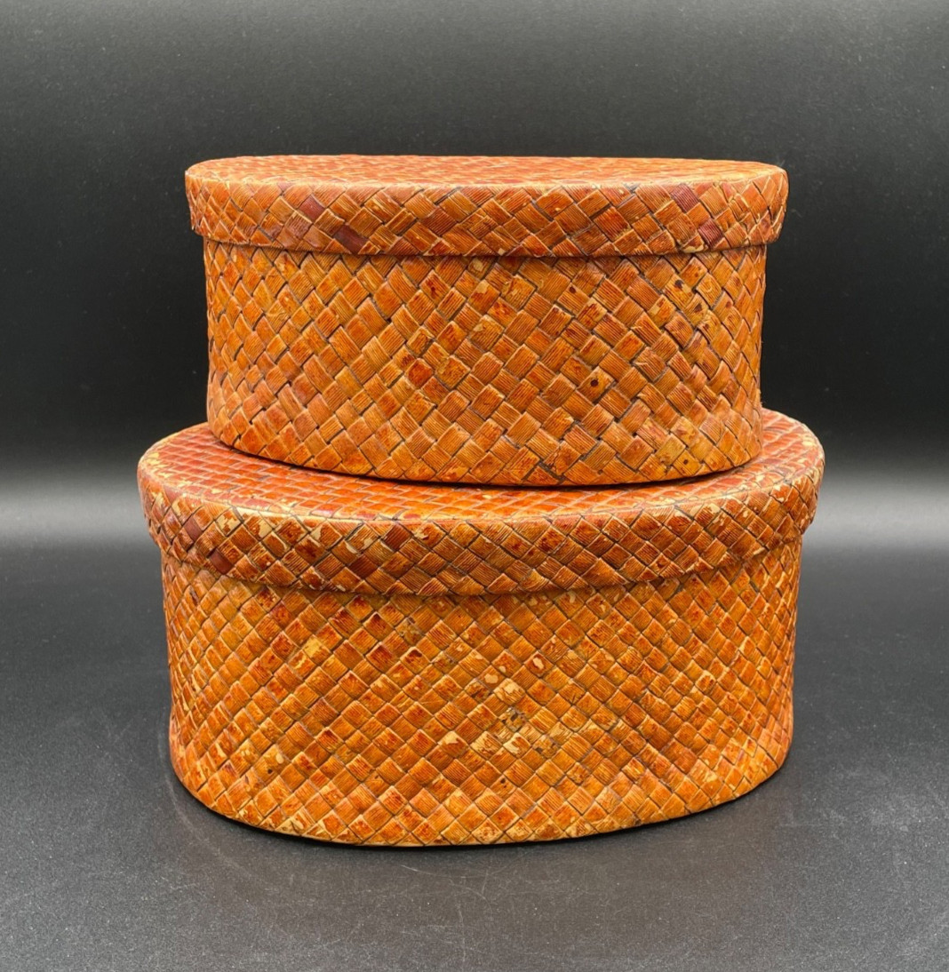 Woven Rattan Nesting Oval Boxes/Baskets With Lids, Set of 2, gallery