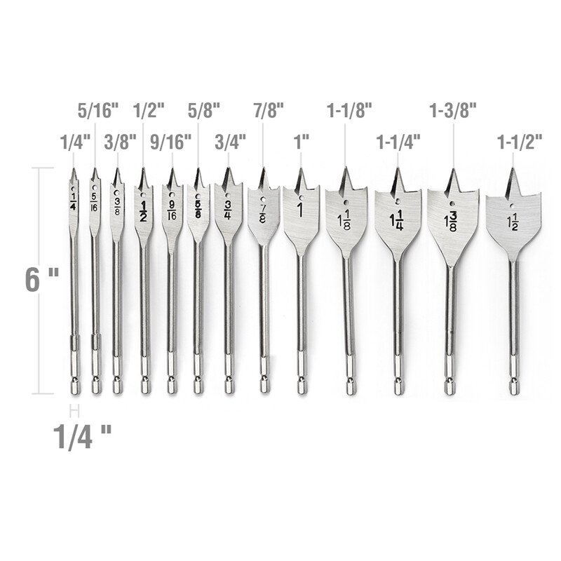 WORKPRO Spade Drill Bit Set 13PC Paddle Flat Bit SAE for Woodworking Nylon Pouch gallery