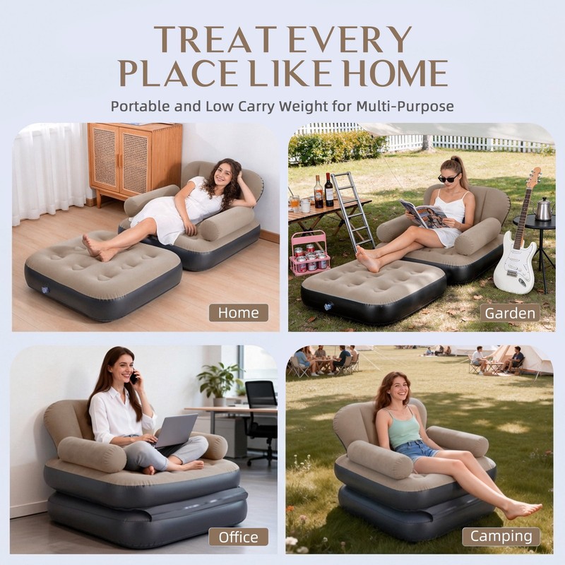 Inflatable Sofa Bed,5-in-1Foldable Thickened Flocked PVC Blow up Sofa with2Pumps gallery