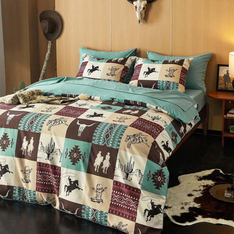 Western Comforter Set with Sheets, Southwestern Aztec King Turquoise Taupe gallery