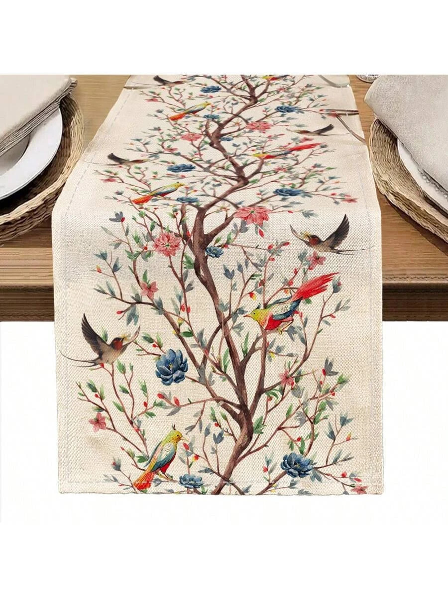 Floral Table Runner Spring Bird Print Dining Table Decor Cloth gallery