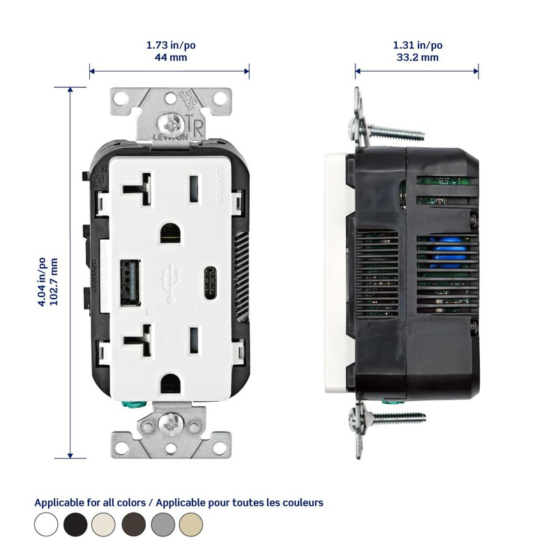 Type a & Type-C USB In-Wall Charger with 20A Tamper-Resistant Outlet, USB Charge gallery