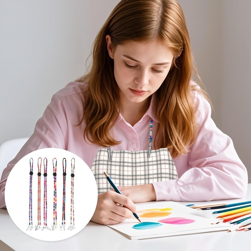 6PCS Adjustable Napkin Bib Holder Clips, Lanyard Neck Strap, Multi-Color gallery