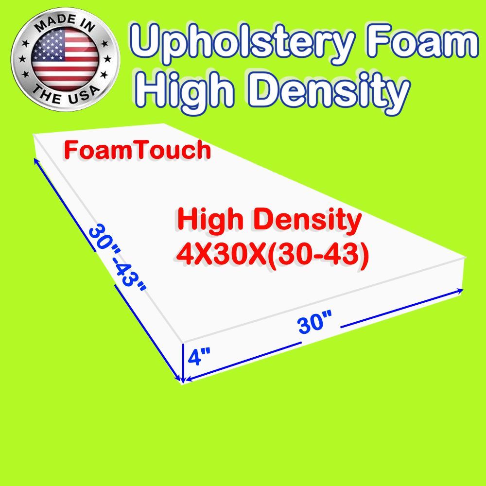 FoamTouch High Density Upholstery Foam Cushion 4" x 30" x (30-43)" Custom Cut gallery