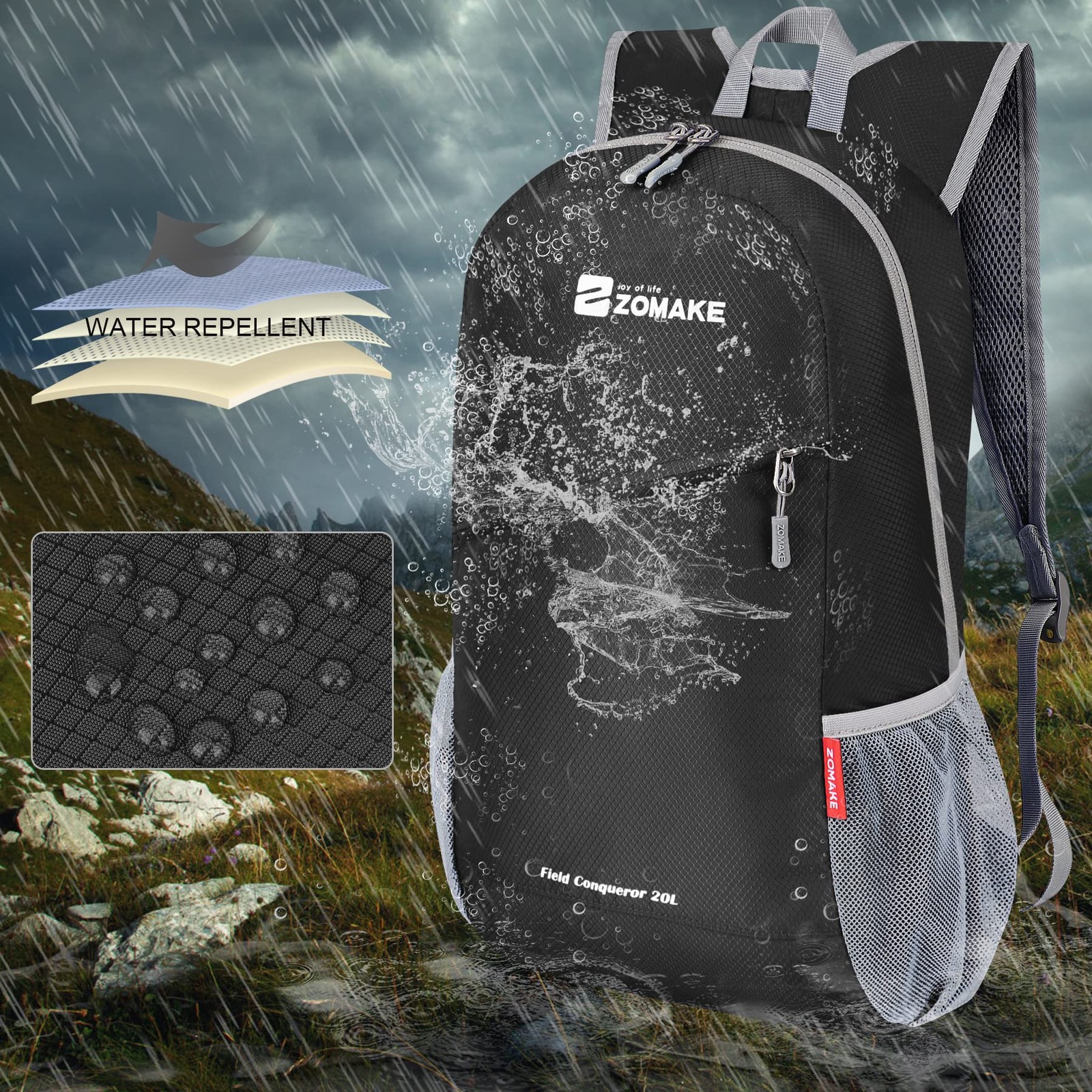 Black 20L Lightweight Packable Backpack Foldable Hiking Water Resistant Bag 5