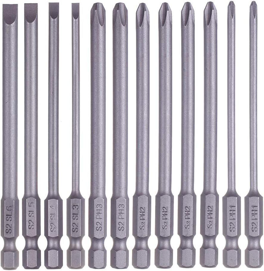 12 Pack 1/4 Inch Hex Shank Long Magnetic Screwdriver Bits Set 4 in Power Tools ( gallery