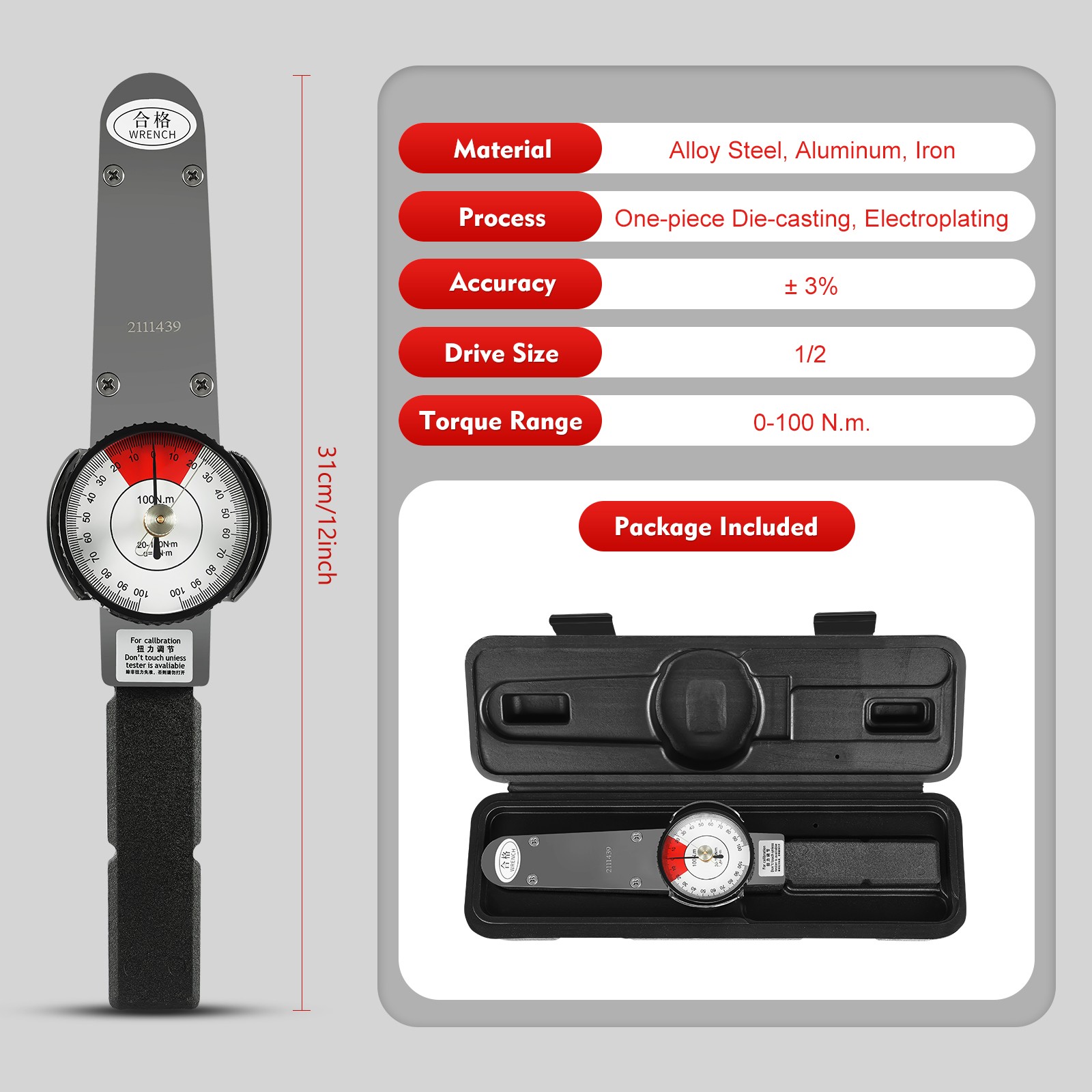 2-dir Dial Torque Wrench 0-1n.m 0-100n.m Indicator Cursor Spanner Watch Tester gallery