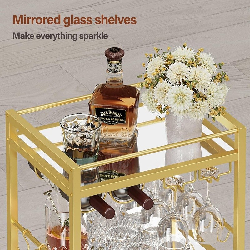 Multifunctional Bar Cart Serving Kitchen Drink Cart W/ Wine Rack & Wheels New gallery