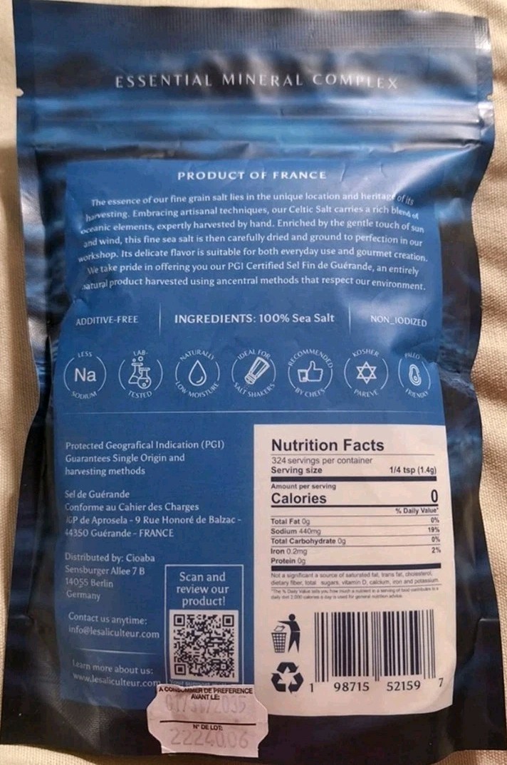 1 pack Grey Celtic Sea Salt 1 Pound Resealable Bag–454 g Fine Ground Exp 01/2035 gallery