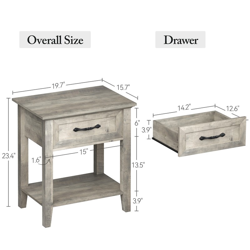 Rustic Grey Nightstand With A Storage Drawer And Shelves Wooden Side Table New gallery
