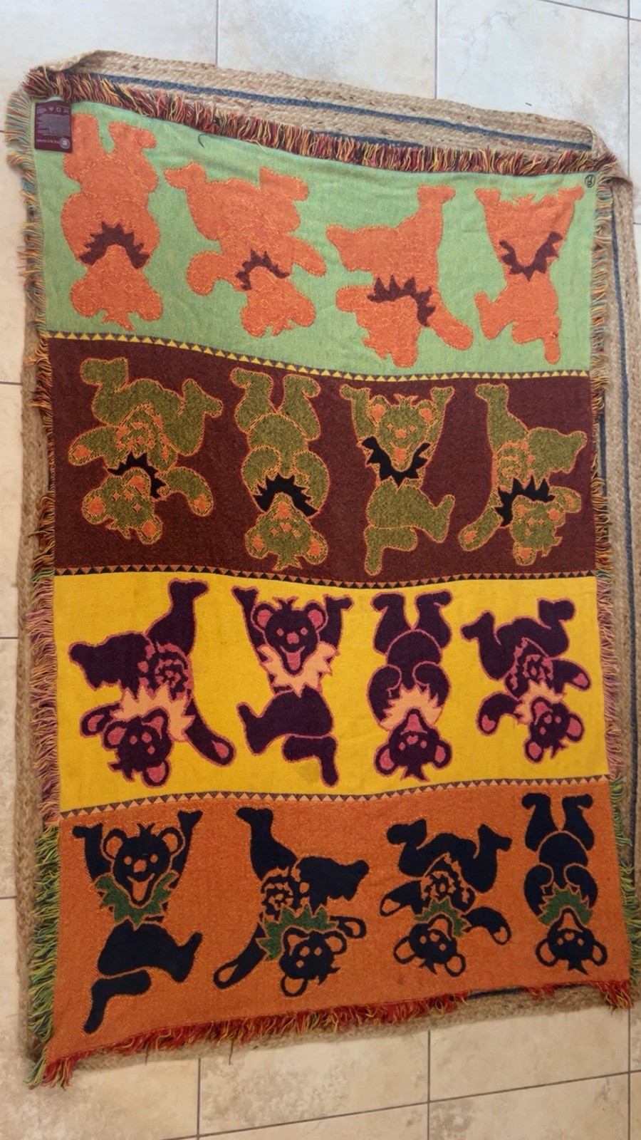 Vintage Grateful Dead Reversible dancing bear Fringed blanket gallery