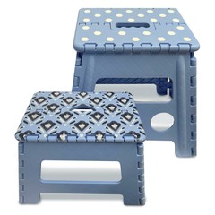 StoreSmith 9″ & 13″ Tall Plastic Folding Foldable Step Stools Blue 2 Piece Set