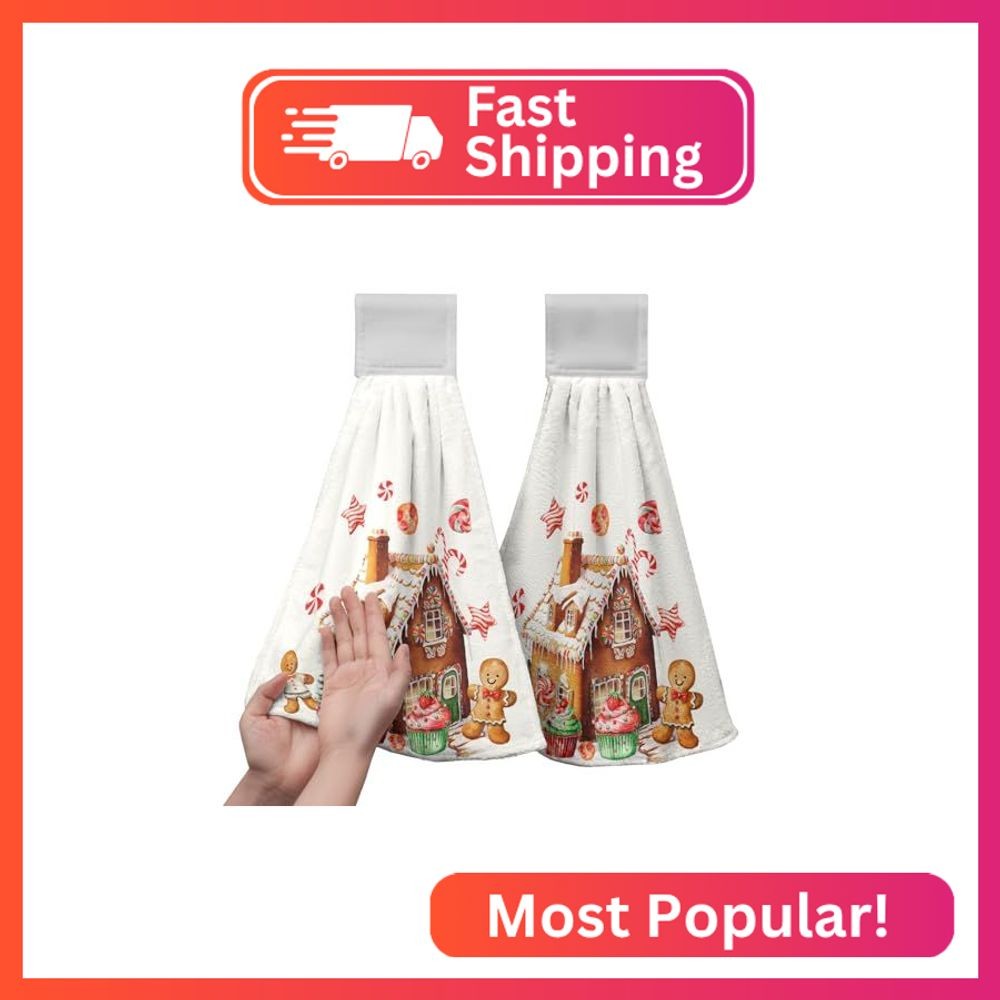Kwlegh Christmas Gingerbread Man Hanging Kitchen Towels Cookies Candy Cane Hand gallery