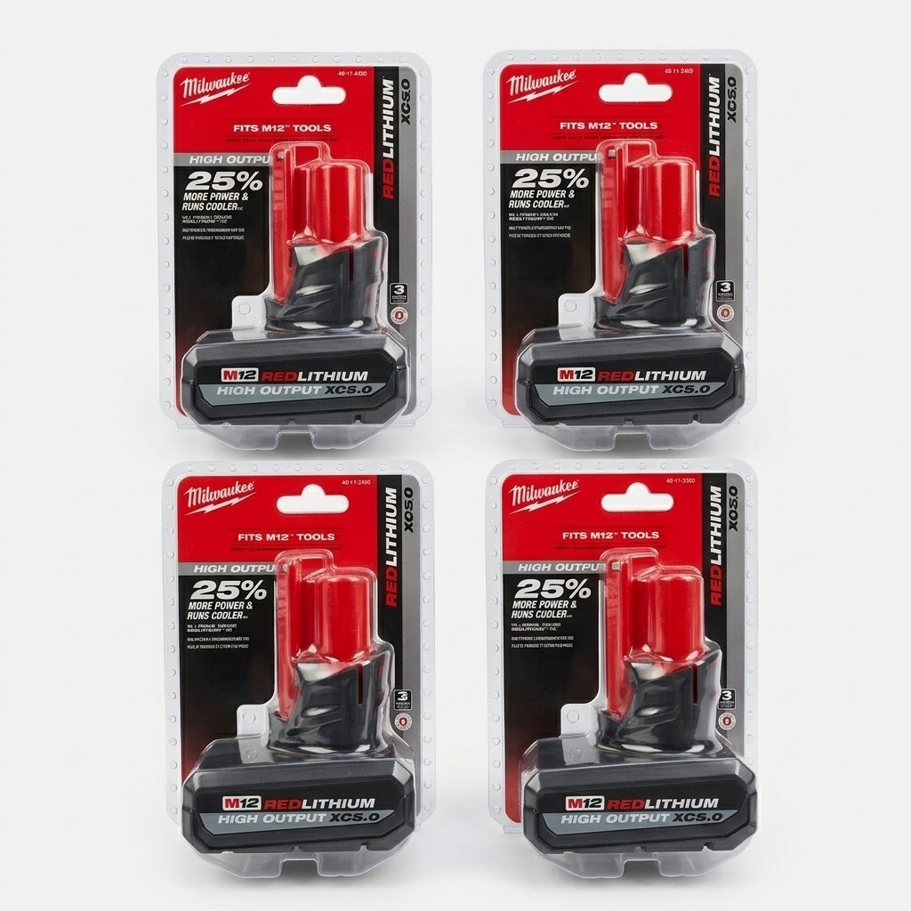 4PCS Milwaukee 48-11-2450 M12 RedLithium HIGH OUTPUT 5.0Ah XC5.0 Battery Pack gallery