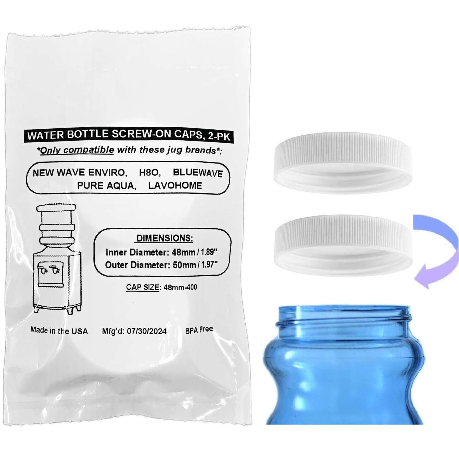 Screw-On Caps Compatible with 1-5 Gallon Bluewave, New Wave 48mm, White gallery