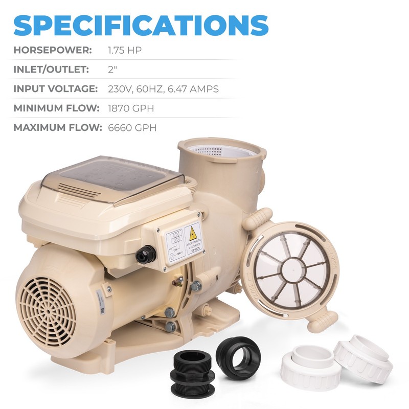 XtremepowerUS 1.75HP Variable 2-Speed Pool Pump Inground 230V Timer 2" Fitting gallery