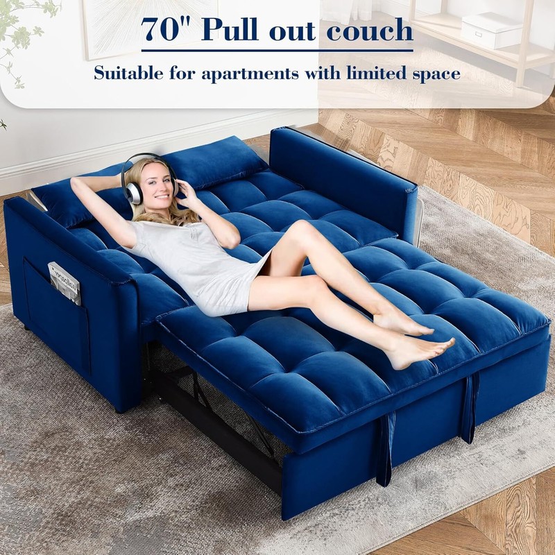 3 in 1 Convertible Sleeper Sofa Bed, Velvet Pull Out Futon Couch gallery