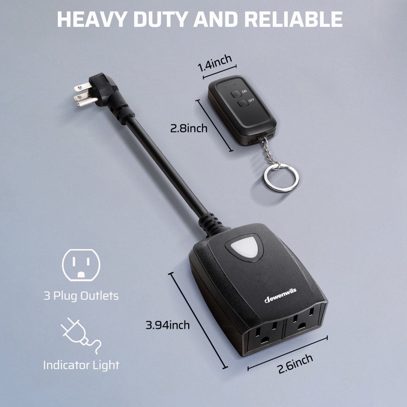 DEWENWILS Outdoor Wireless Remote Control Outlet Power Strip Weatherproof Black gallery