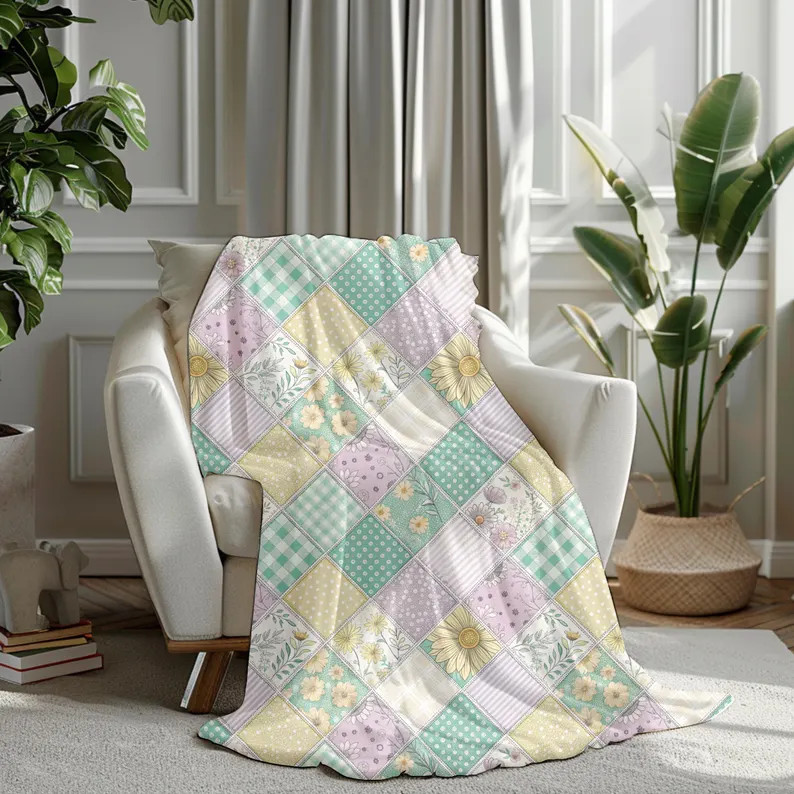 Pastel Patchwork Quilt Pattern Blanket Soft Cozy Throw gallery