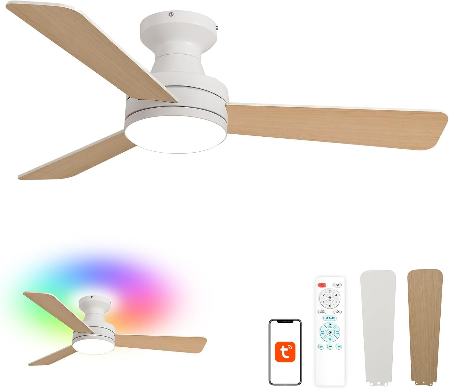 42-Inch Ceiling Fans with Lights, Low Profile, Flush Mount, Features RGB Backlig gallery
