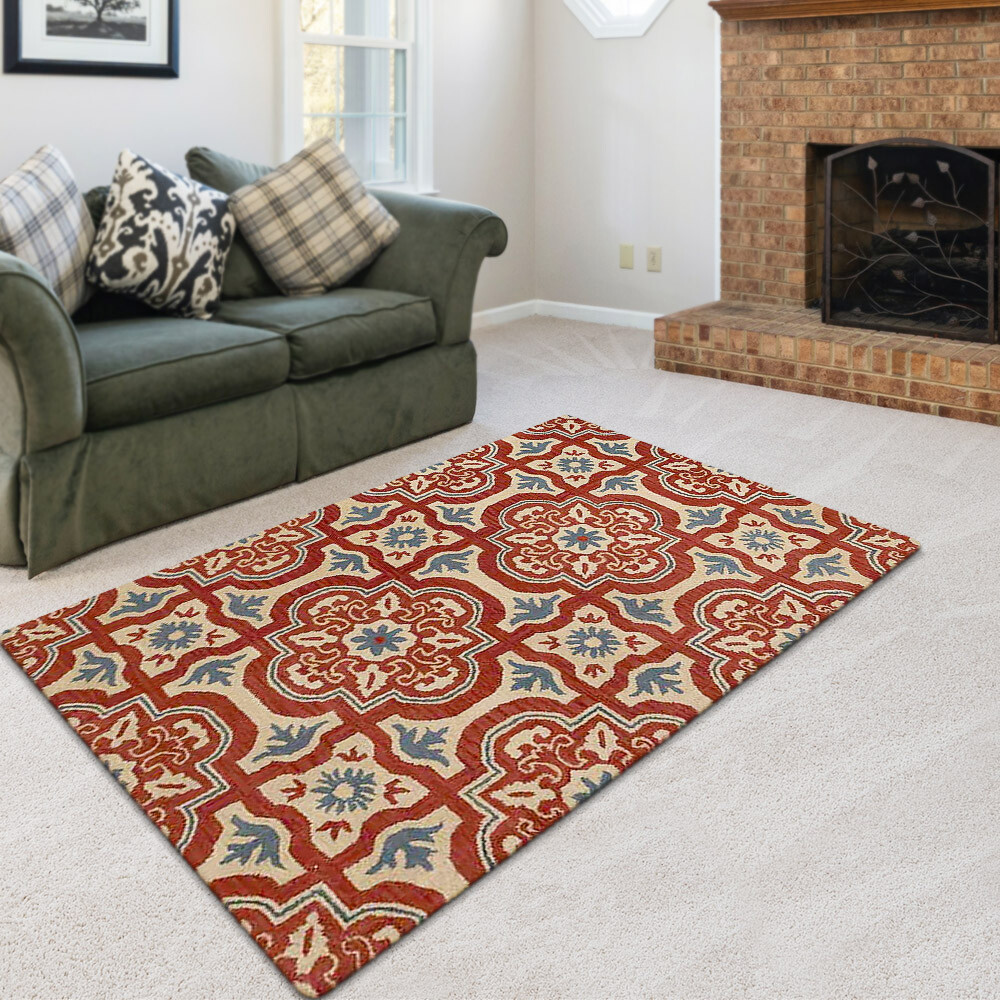 Eco-Friendly Hand Tufted Wool Area Rug Floral Red Beige BBH Homes BBK00230 gallery