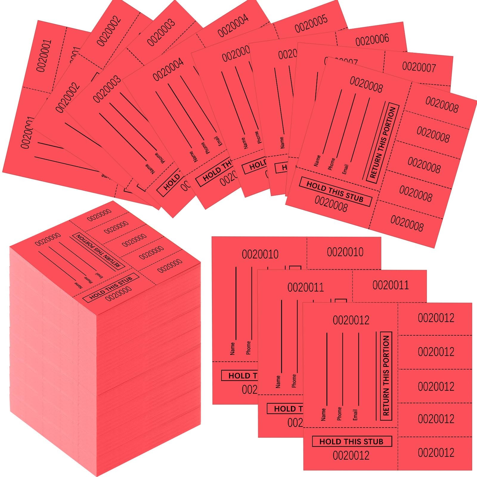 1000 PCS Red 5 Bid Raffle Tickets Chinese Auction Sheets Numbered Fundraiser gallery