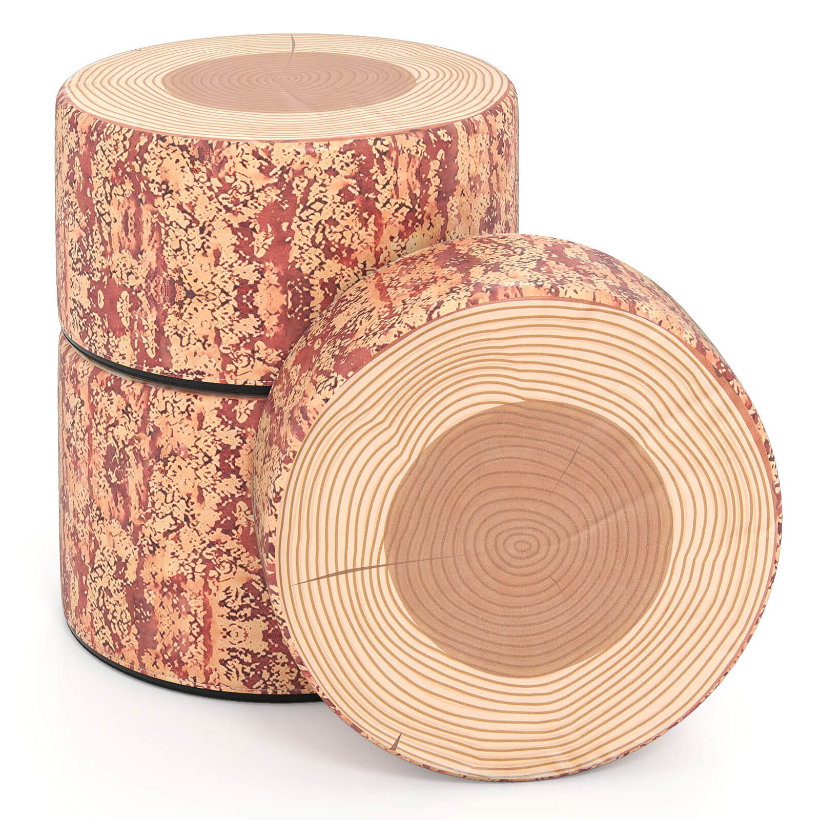 3 PCS Tree Stump Stool Set w/Wood Printing Nature Decoration & Different Height gallery