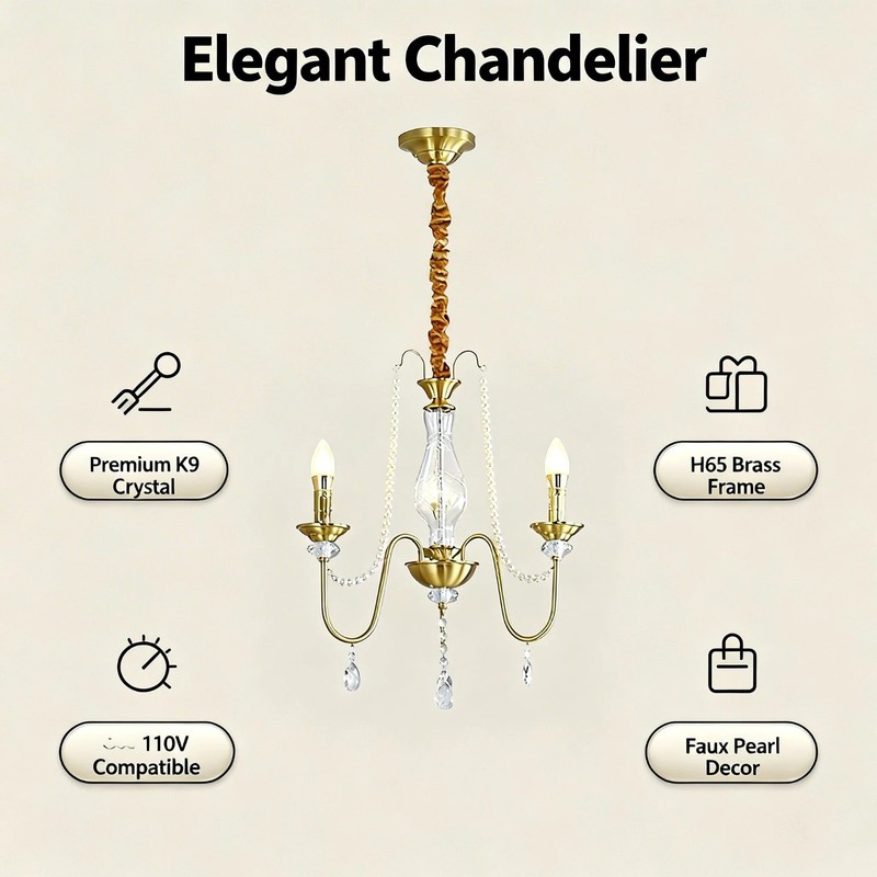 Simple American Style 3-Light Solid Brass Chandelier gallery