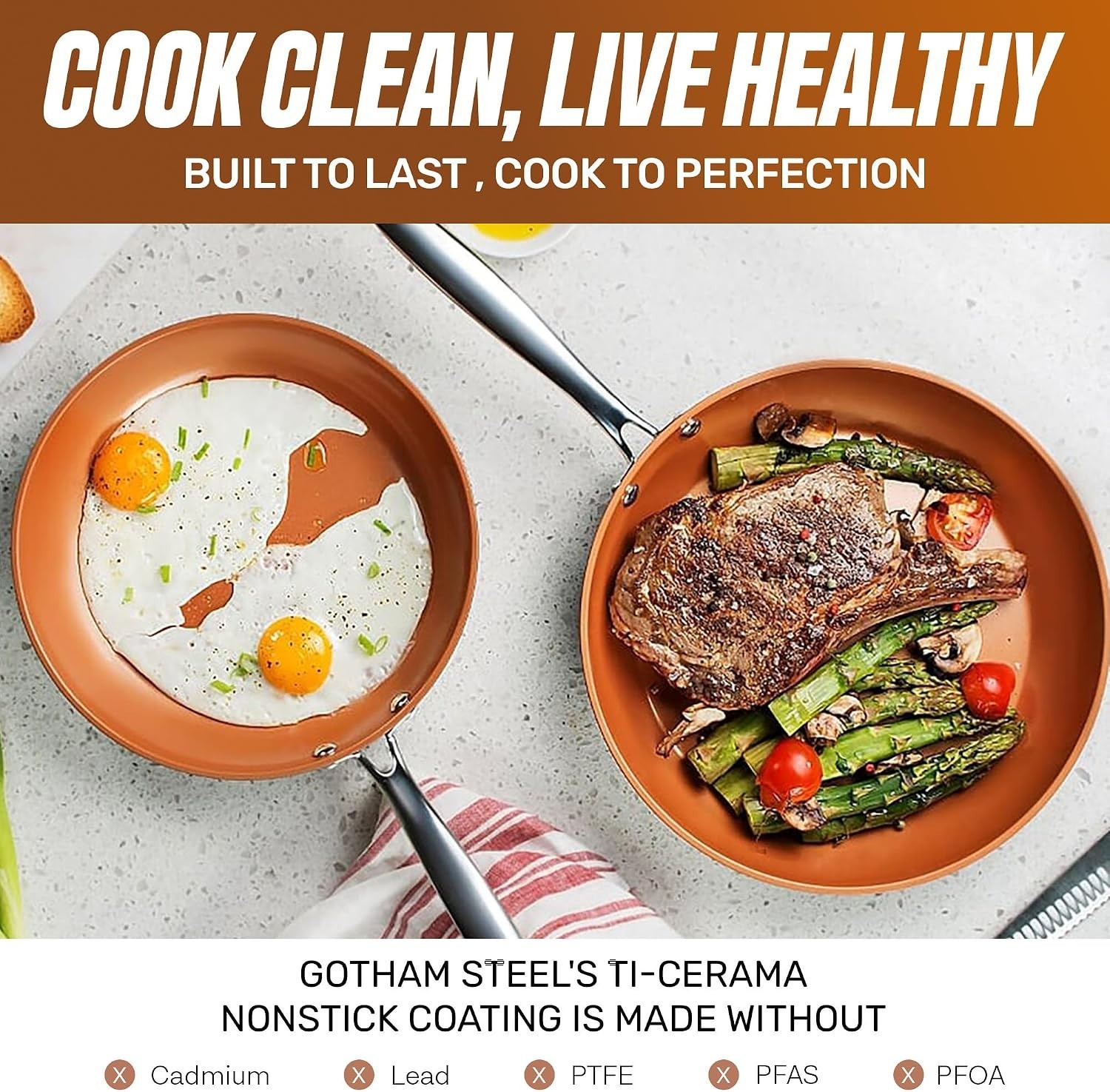 9.5 Inch Copper Non Stick Frying Pans Ceramic Non Toxic Frying Pans Nonstick gallery