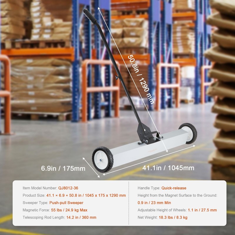 55Lbs Rolling Magnetic Sweeper with Wheels,Push-Type Magnetic Pick Up Sweeper, 3 gallery