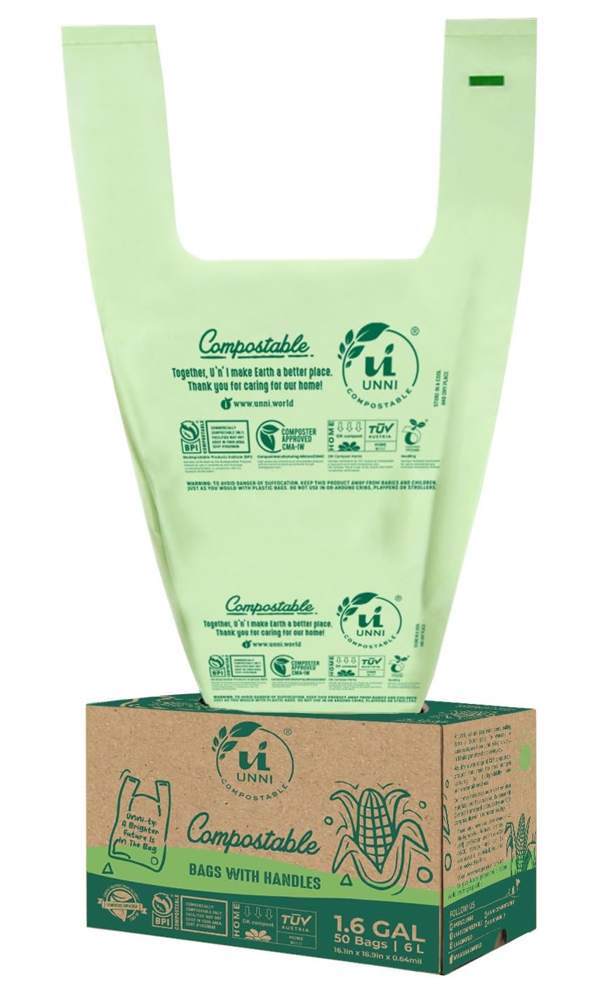 Compostable T-Shirt Bags with Tie Handles, 1.6 Gallon / 6 Liter, 50 Count, 0.... gallery