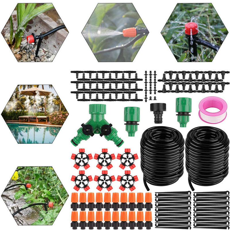 100FT Drip Irrigation System Plant Self Garden Watering Hose Spray Kit DIY USA gallery