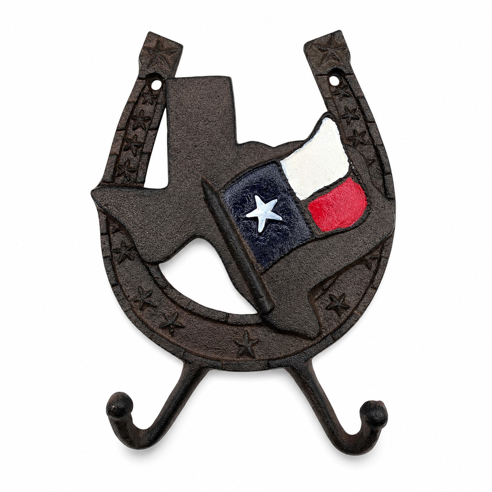 Cast Iron Texas Flag Horseshoe Wall Hook Key Coat Towel Holder Rustic Decor