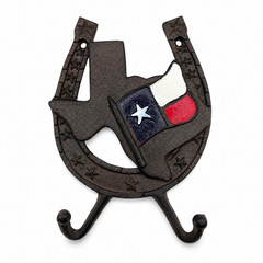 Cast Iron Texas Flag Horseshoe Wall Hook Key Coat Towel Holder Rustic Decor