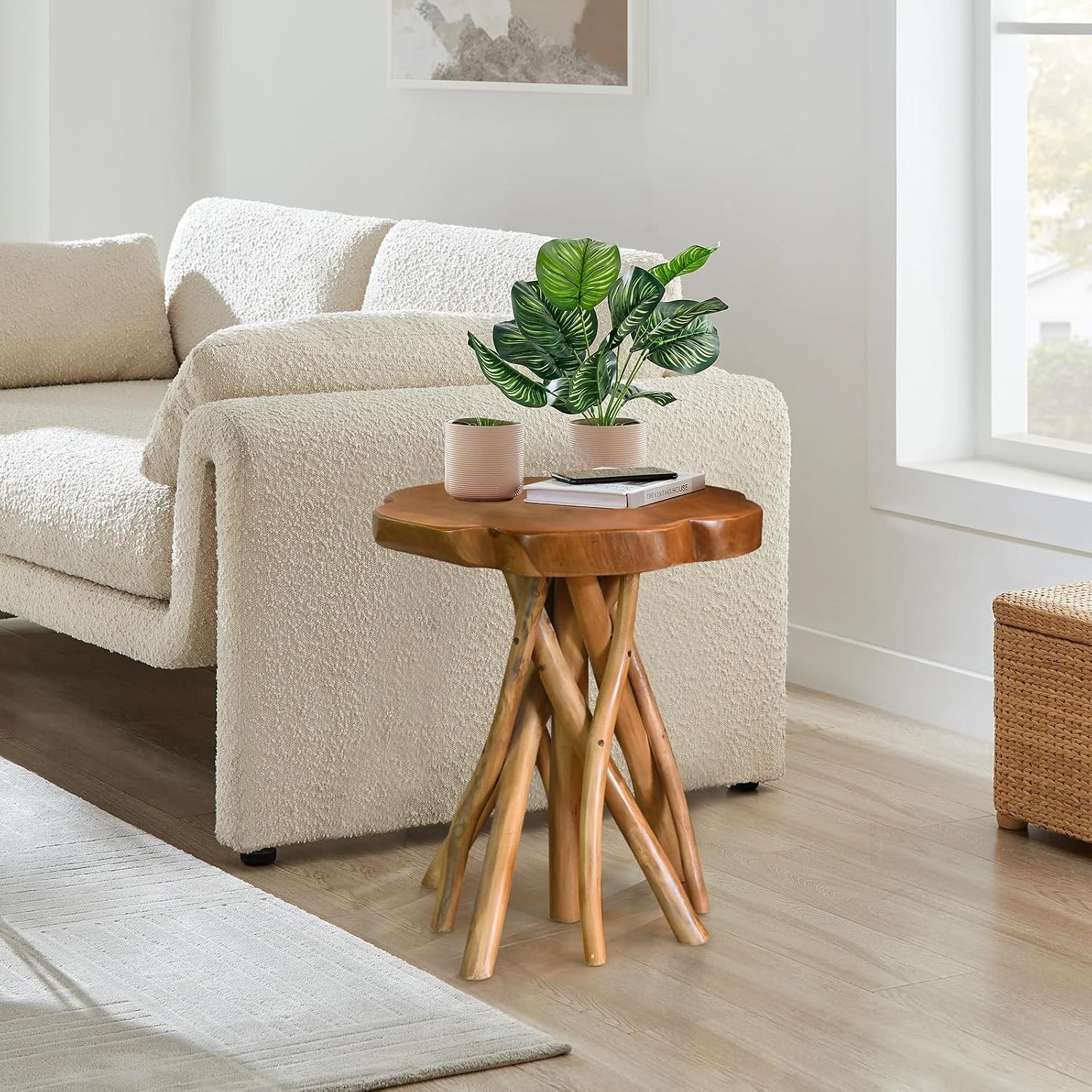 Is WELLAND Solid Teak Live Edge End Table,18" L x 18" W x 20" H Uniquie Side gallery