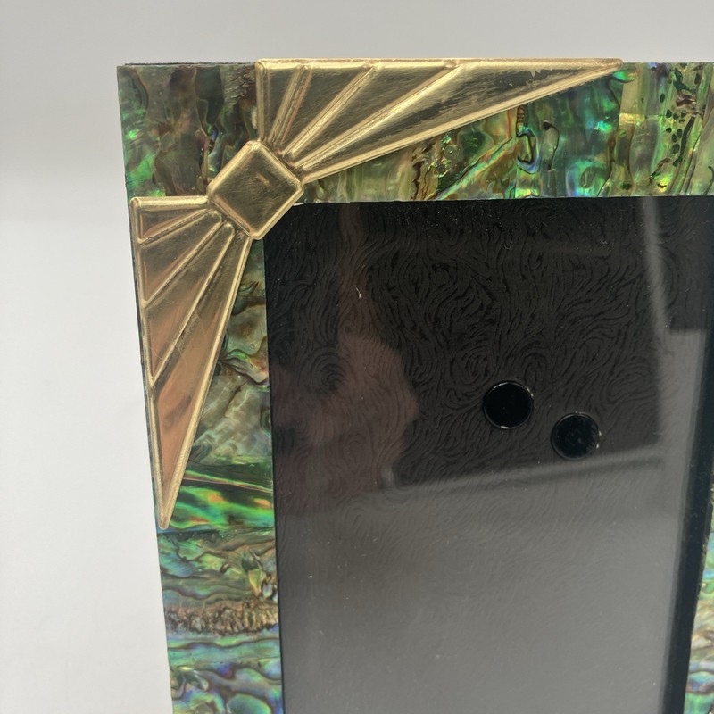Vintage Abalone Shell Picture Frame Art Deco Brass Inlay Small Coastal Decor gallery